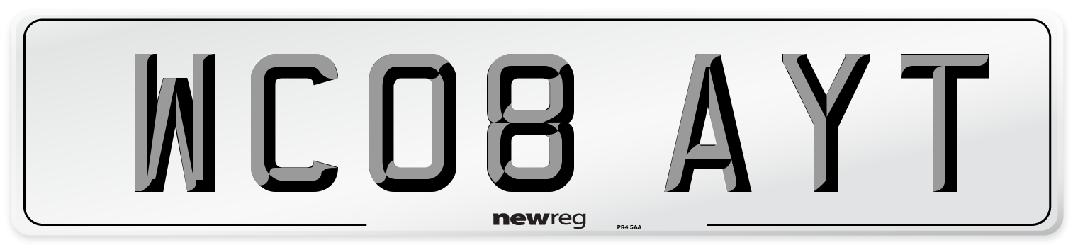 WC08 AYT Number Plate from New Reg